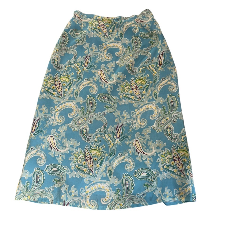 Cynthia Taylor 100% Silk Blue Paisley Skirt Vintage Boho Maxi Lined‎ Size 1X
